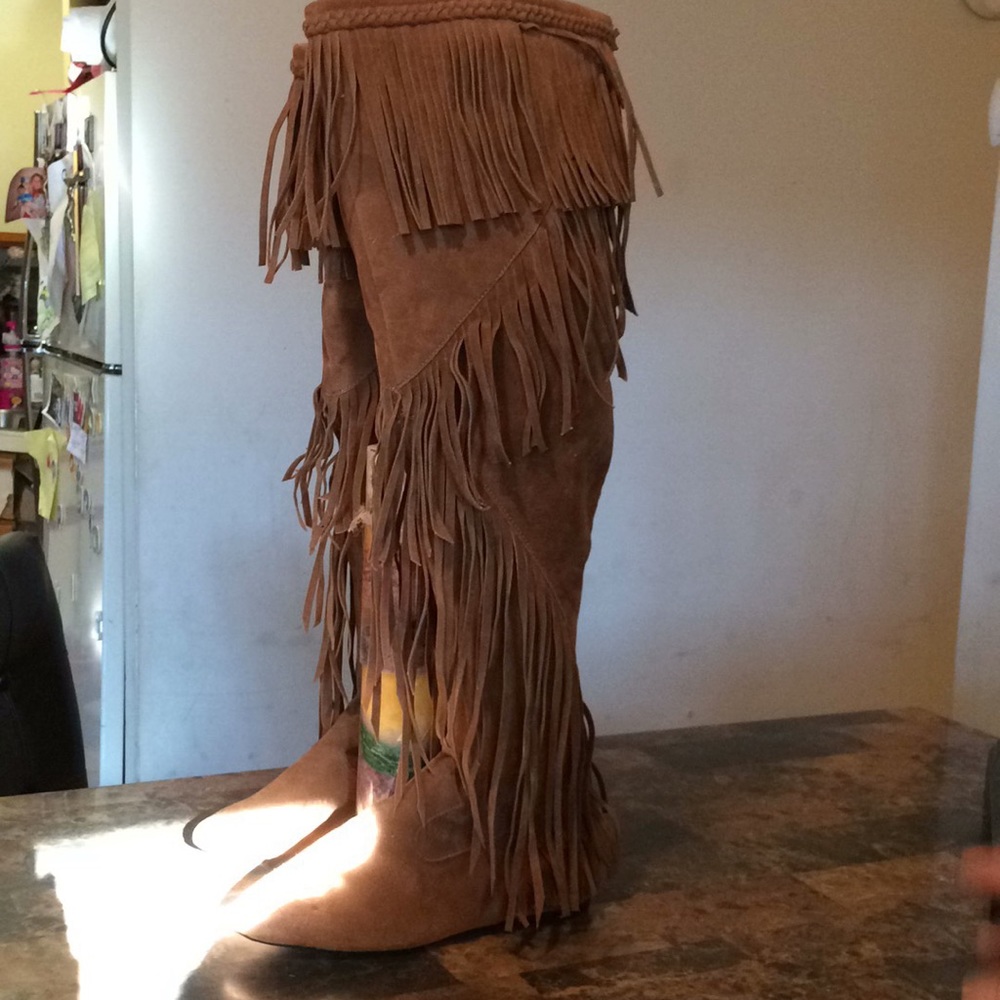 Fringe suede thigh high boots women’s 6.5
